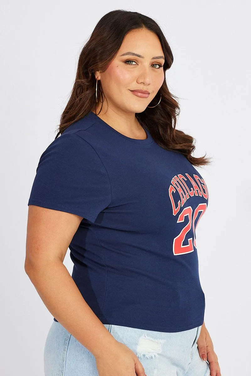Blue Graphic T-shirt Short Sleeve Crew Neck Breezy Comfort Comfortable Piece