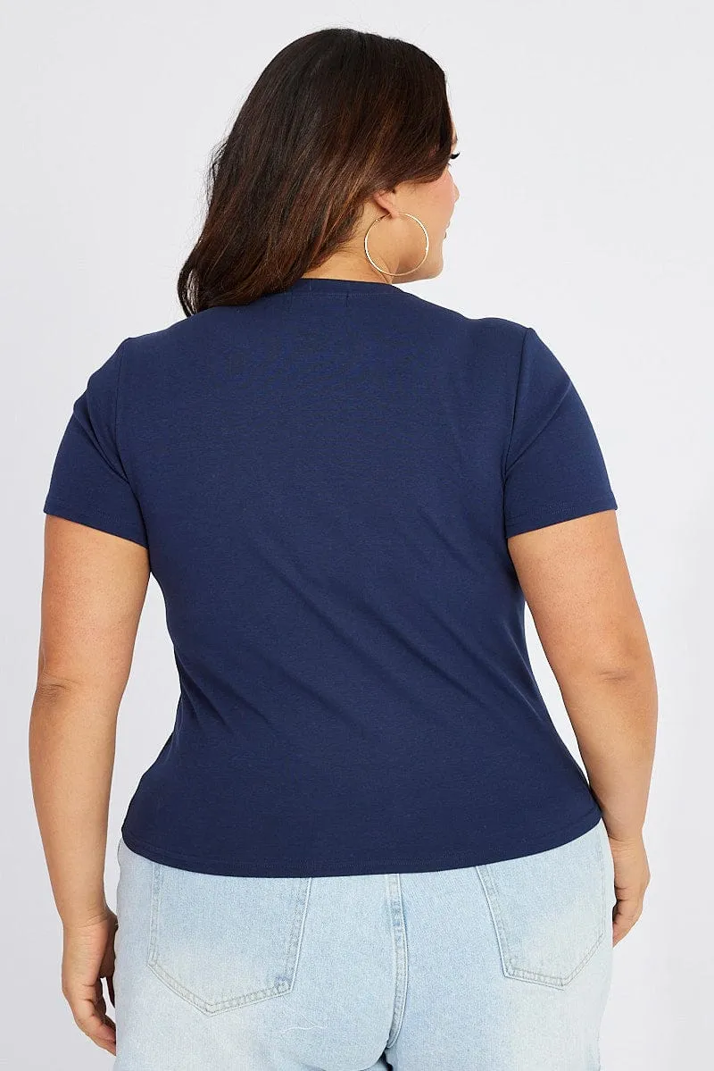 Blue Graphic T-shirt Short Sleeve Crew Neck Fresh Comfort Style Light Fit