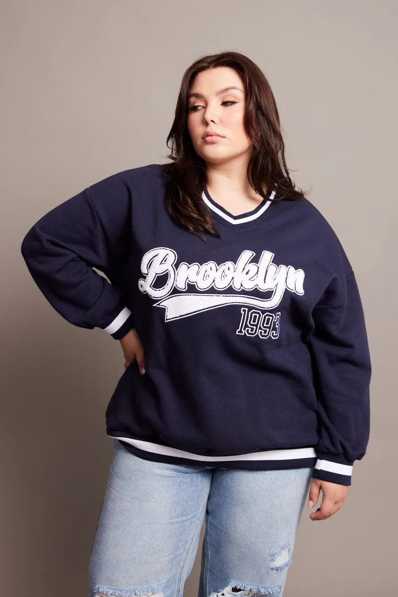 Blue Oversized Sweater Long Sleeve Crew Neck product poplin smoothness