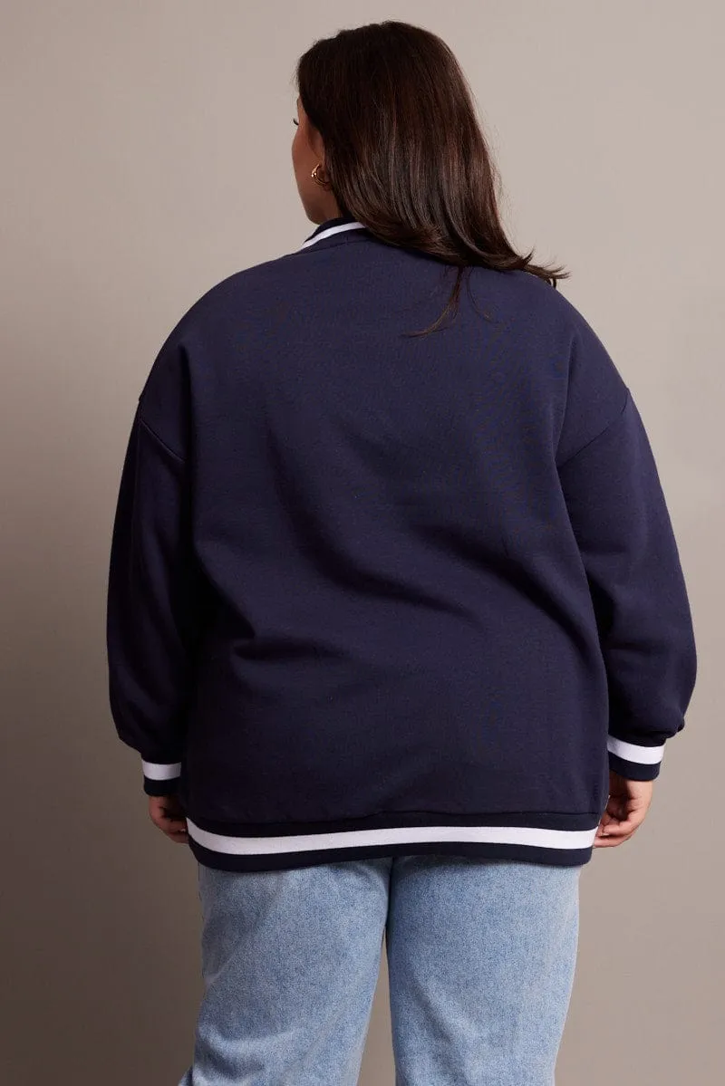 Blue Oversized Sweater Long Sleeve Crew Neck product surfing suitable balance product geometric precision
