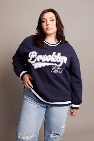 Streetwear Basics product hiking suitability Blue Oversized Sweater Long Sleeve Crew Neck