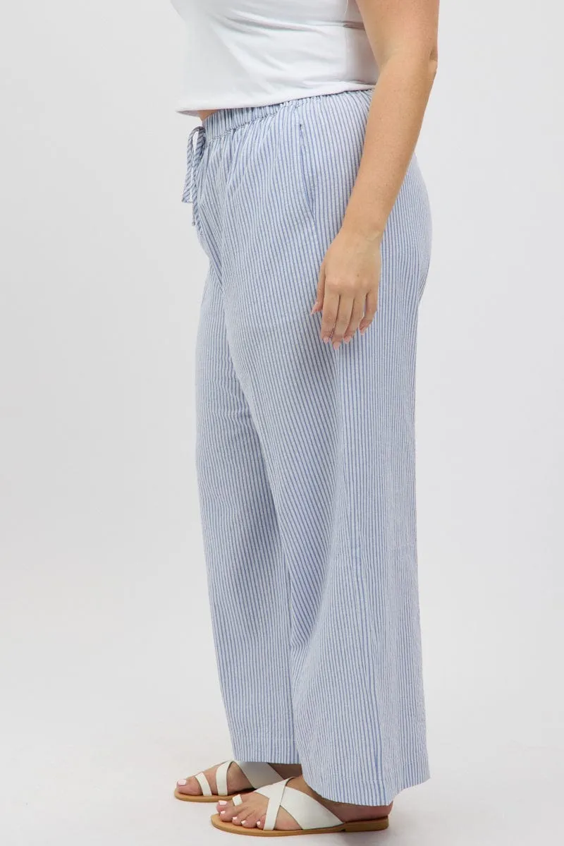 Blue Stripe Stripe Elastic Waist Wide Leg Pants StaticDissipativeFabric Air Flow