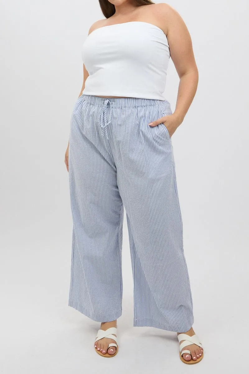 Heat Friendly StaticDissipative Blue Stripe Stripe Elastic Waist Wide Leg Pants