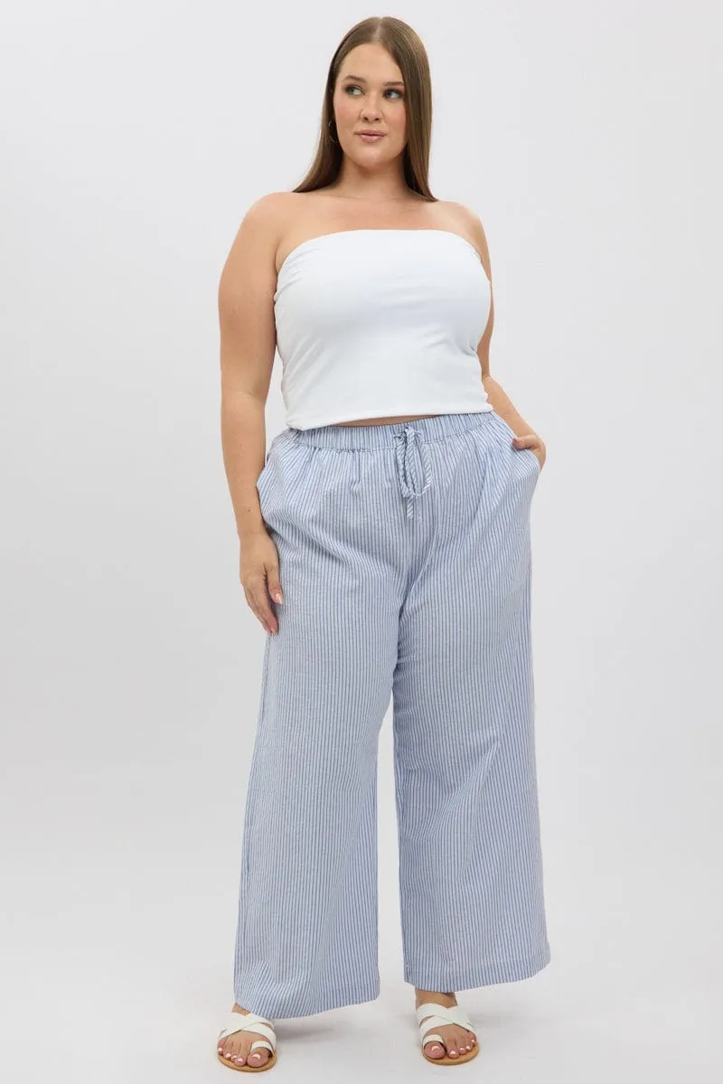 Blue Stripe Stripe Elastic Waist Wide Leg Pants Urban Look
