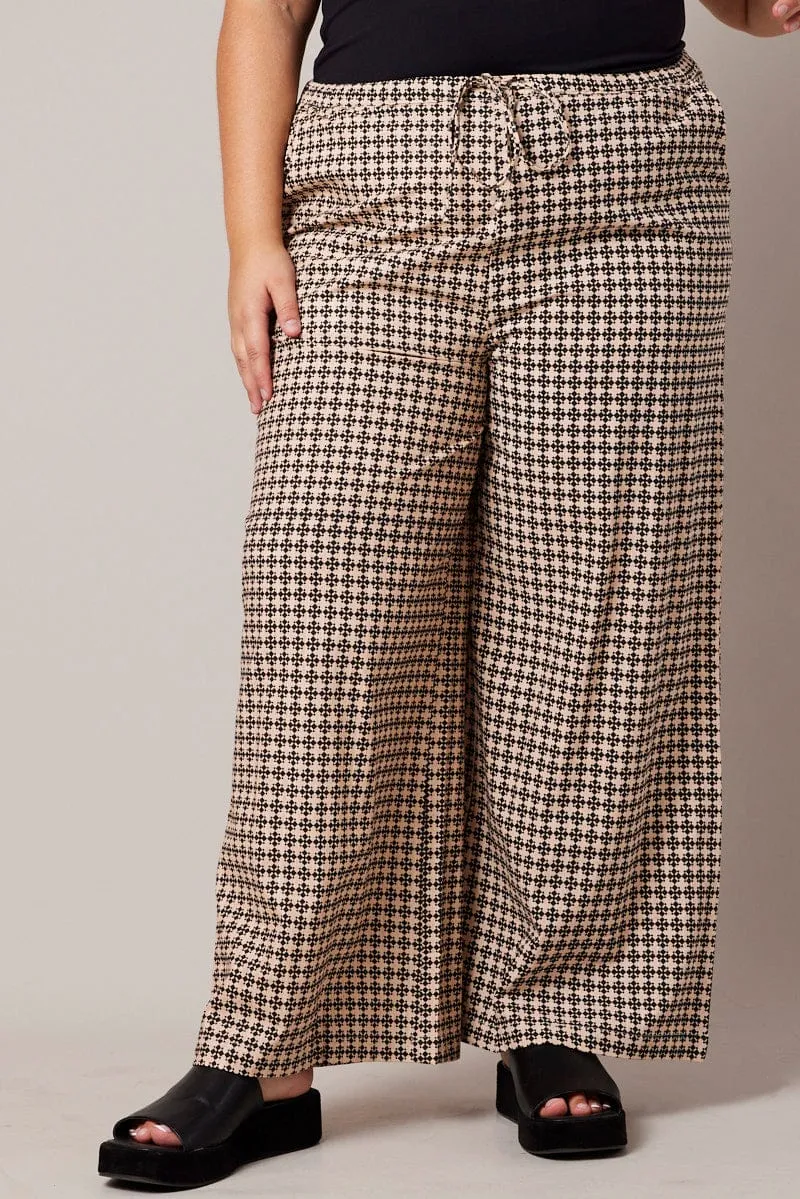 Brown Geo Wide Leg Pants High Rise FadeResistant Versatile Comfort Wear