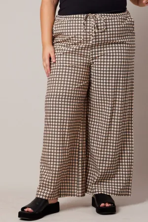 Brown Geo Wide Leg Pants High Rise FadeResistant Versatile Comfort Wear