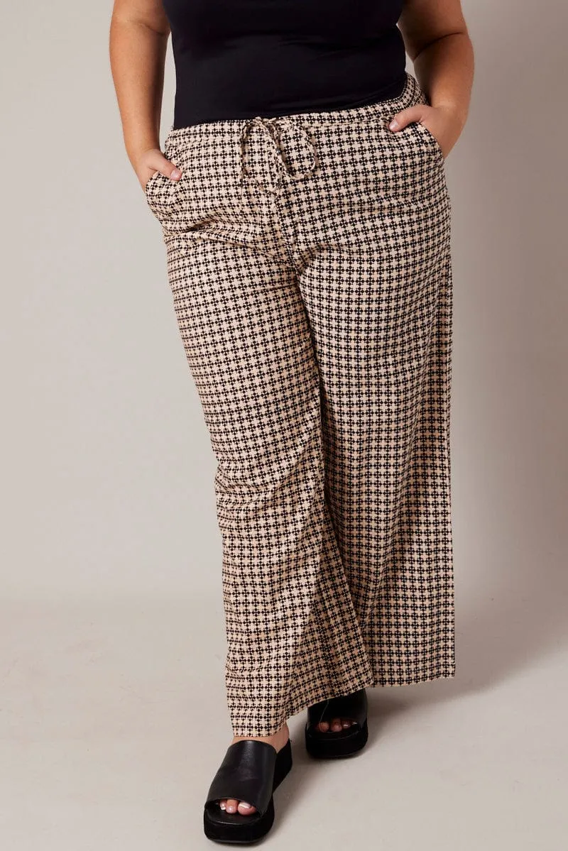 BreathableMaterial Brown Geo Wide Leg Pants High Rise