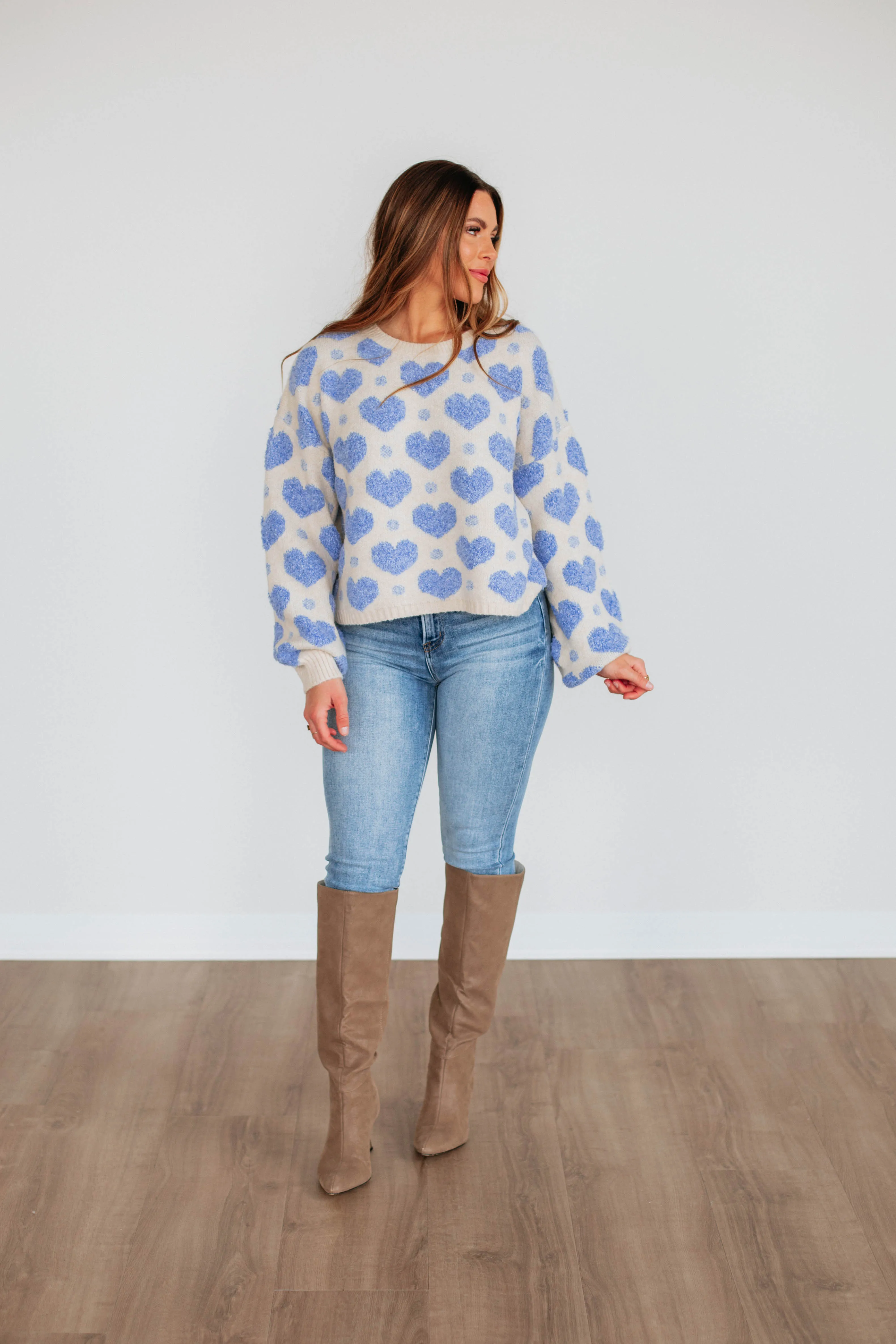 Chic and Warm Love Yourself First Sweater - Cornflower Blue