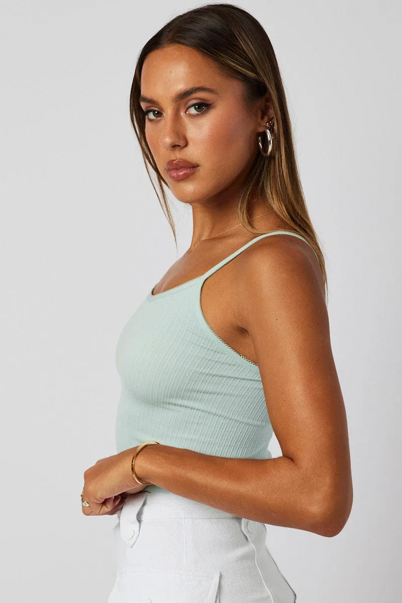Green Singlet Top Scoop neck Seamless High End