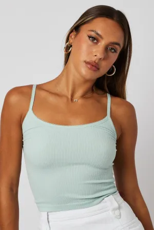VersatileCuff Green Singlet Top Scoop neck Seamless