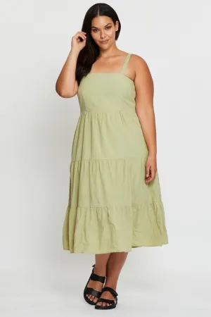 Green Midi Dress Square Neck Sleeveless Breeze Move