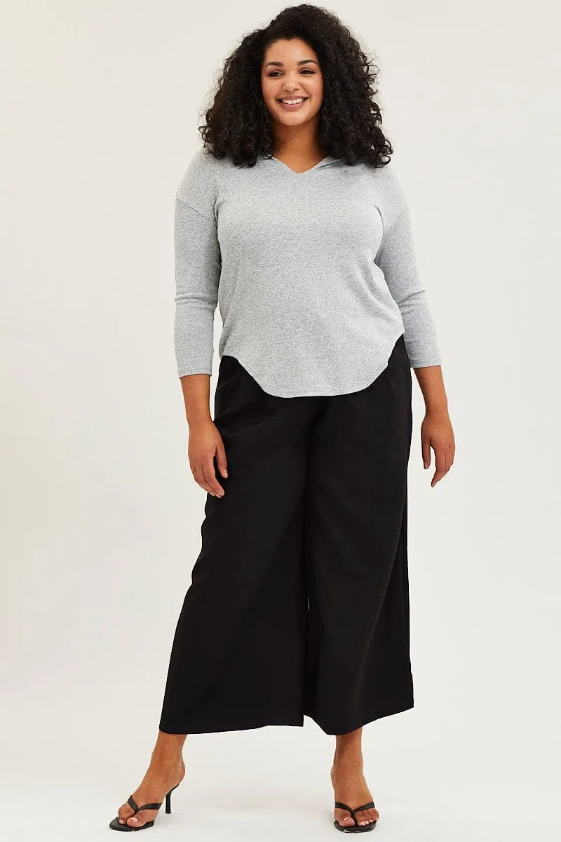 Grey Long Sleeve Curve Hem Hoodie Top Urban Layer