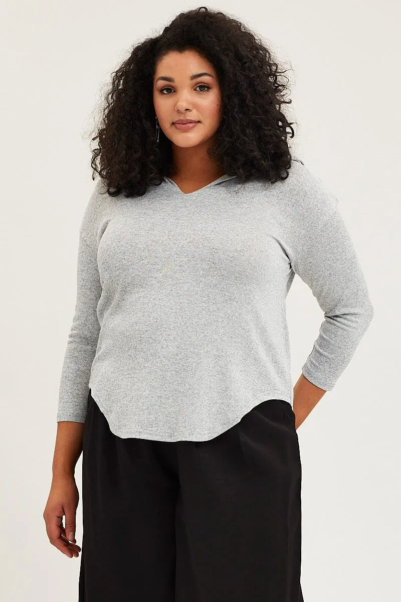product social responsibility Grey Long Sleeve Curve Hem Hoodie Top