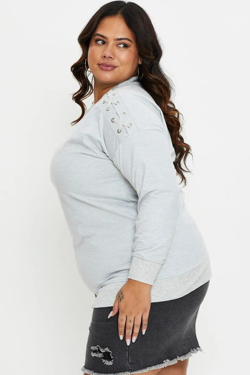 Formal Casual Essential Wear Grey Fleece Sweatshirt Crew Neck Long Sleeve