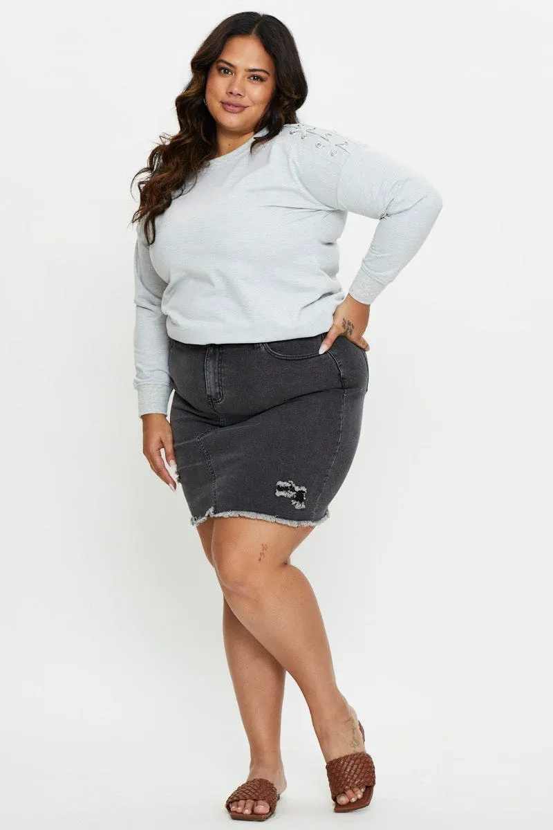 Grey Fleece Sweatshirt Crew Neck Long Sleeve Layered Fit