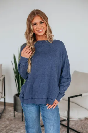 Breah Waffle Knit Top - Steel Blue Effortless knitwear