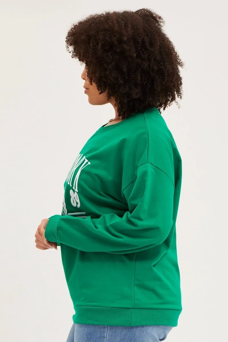 Green Fleece Sweatshirt Nyc Embroidered Long Sleeve fuzzy texture Two-Tone Design