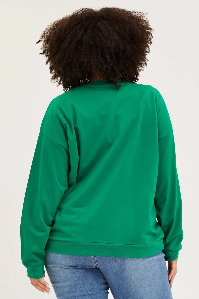 slim fit Green Fleece Sweatshirt Nyc Embroidered Long Sleeve
