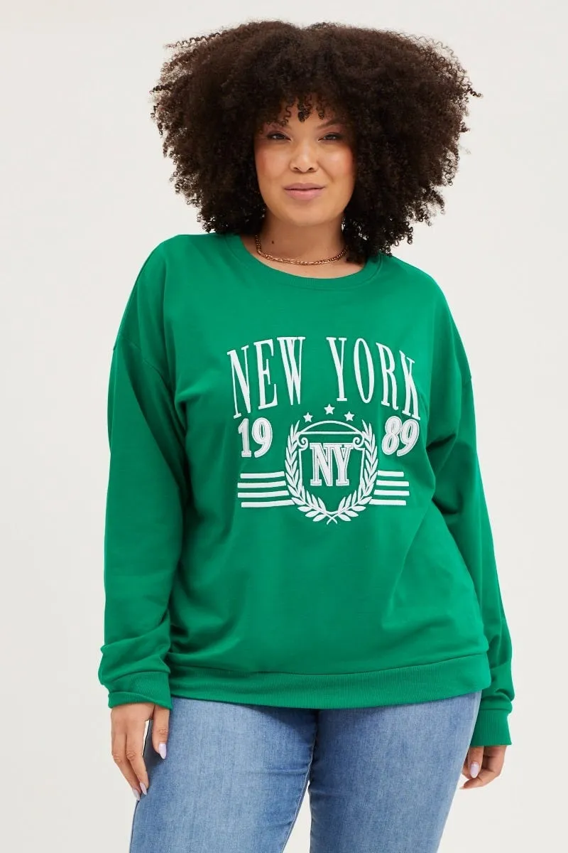 Green Fleece Sweatshirt Nyc Embroidered Long Sleeve product graduation pride