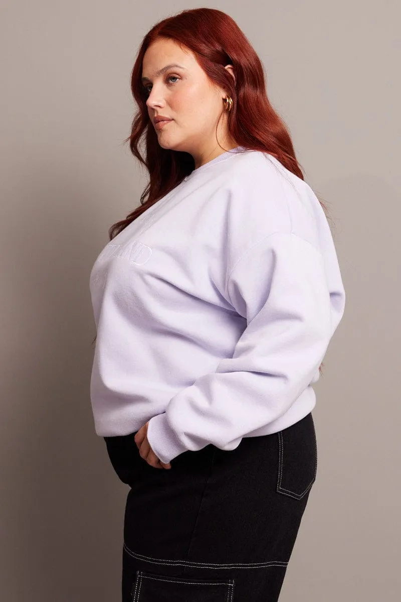 Purple Oversized Sweater Long Sleeve Crew Neck Fresh Bold