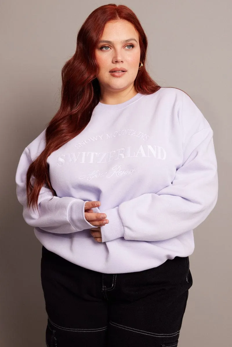 Fashion Fit Layer Essential Purple Oversized Sweater Long Sleeve Crew Neck