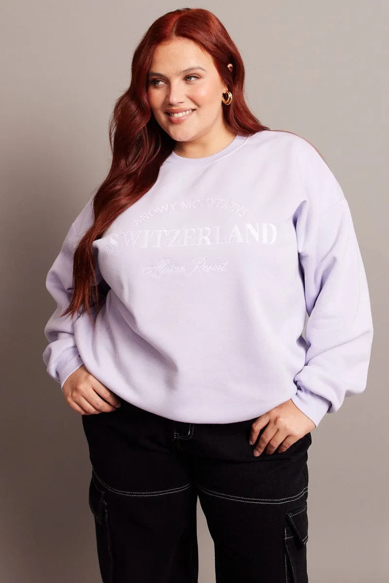product birthday joy Purple Oversized Sweater Long Sleeve Crew Neck