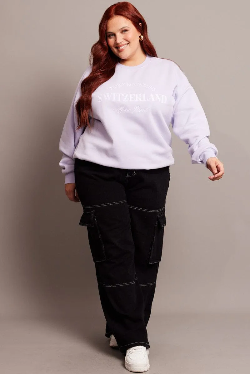 Polka Dot Business casual Purple Oversized Sweater Long Sleeve Crew Neck