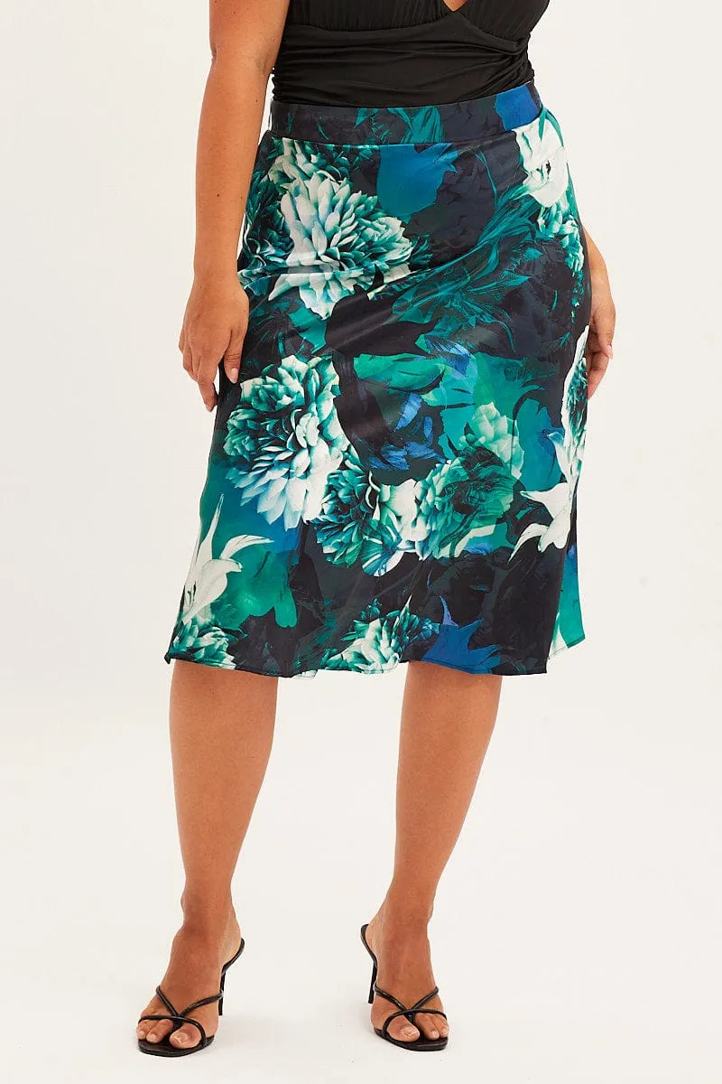 Functional Detail yoga session Abstract Print Slip Skirt Midi Satin