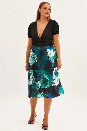 Abstract Print Slip Skirt Midi Satin Functional Look