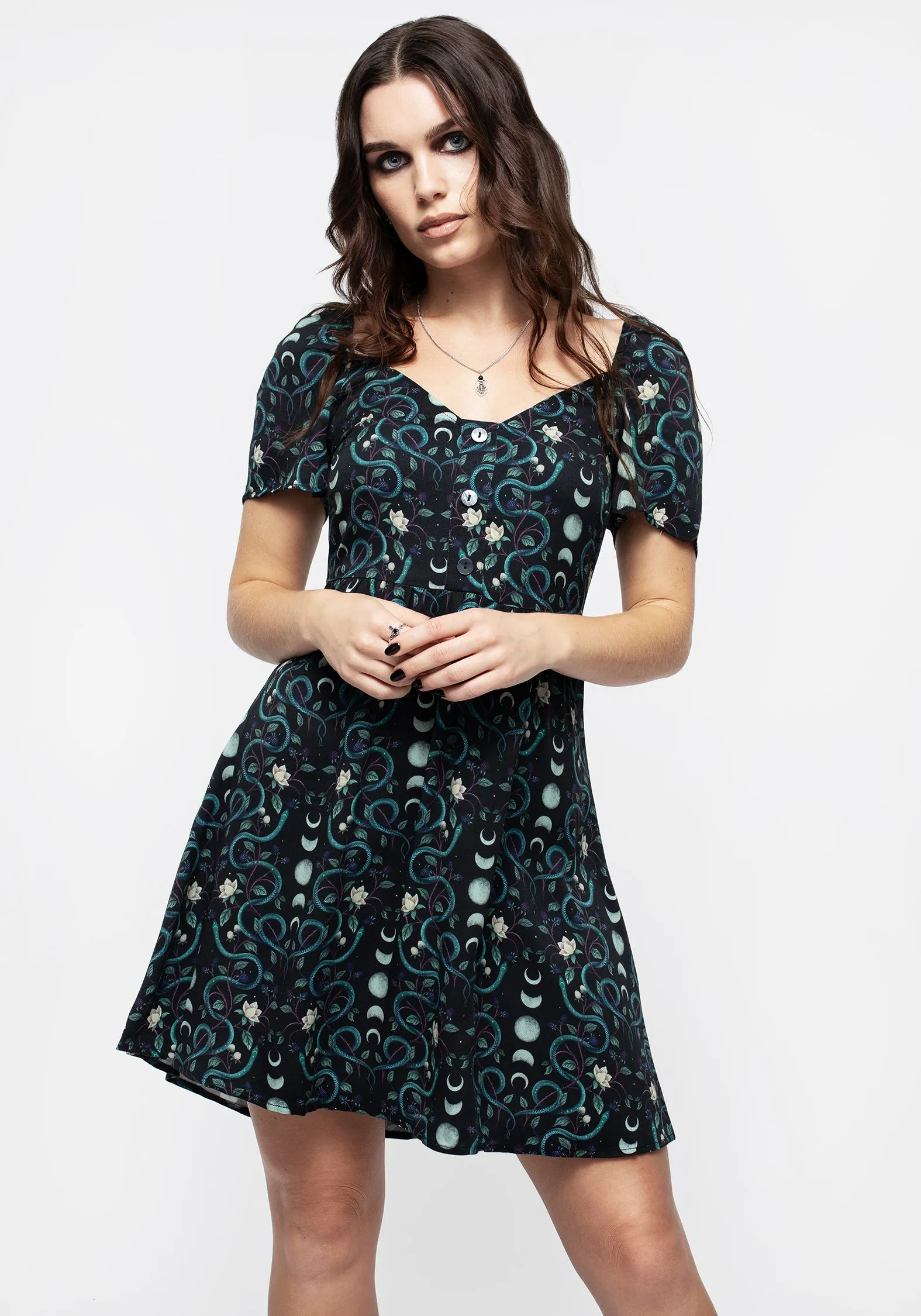 Comfy Fashion Pythia Print Button Front Mini Dress