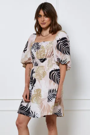 Flirty Fashion Street Style Trop Print Mini Dress Short Sleeve Square Neck