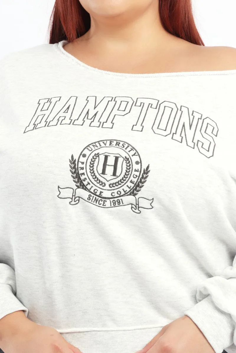 product label information Grey Sweatshirt One Shoulder Long Sleeve