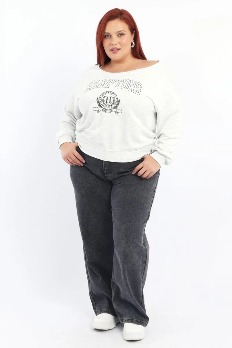 Grey Sweatshirt One Shoulder Long Sleeve Street Layering