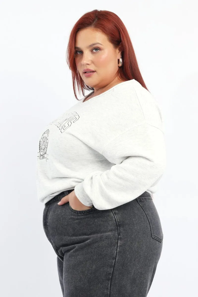 Simple Style Casual Style Grey Sweatshirt One Shoulder Long Sleeve
