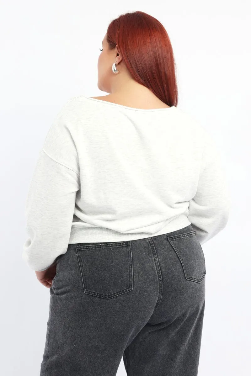 Grey Sweatshirt One Shoulder Long Sleeve Chilly Day Wear