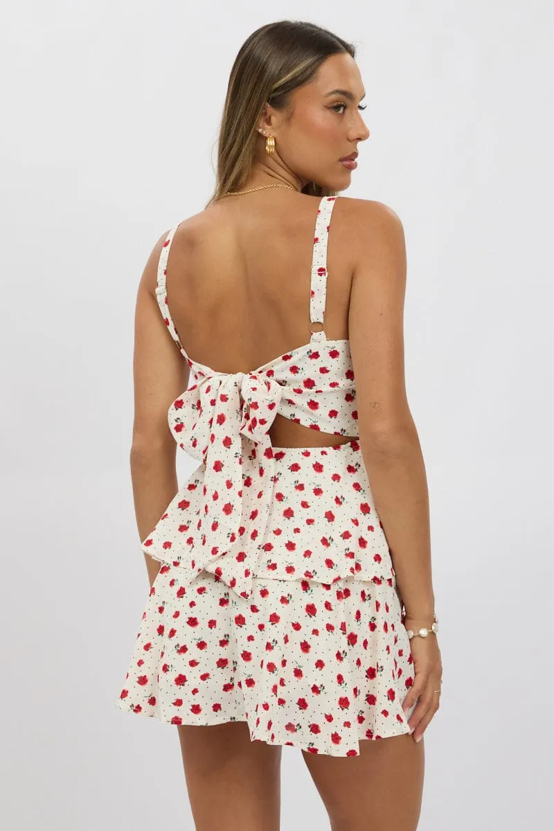 Red Ditsy Fit And Flare Dress Square Neck Mini Vintage Soul