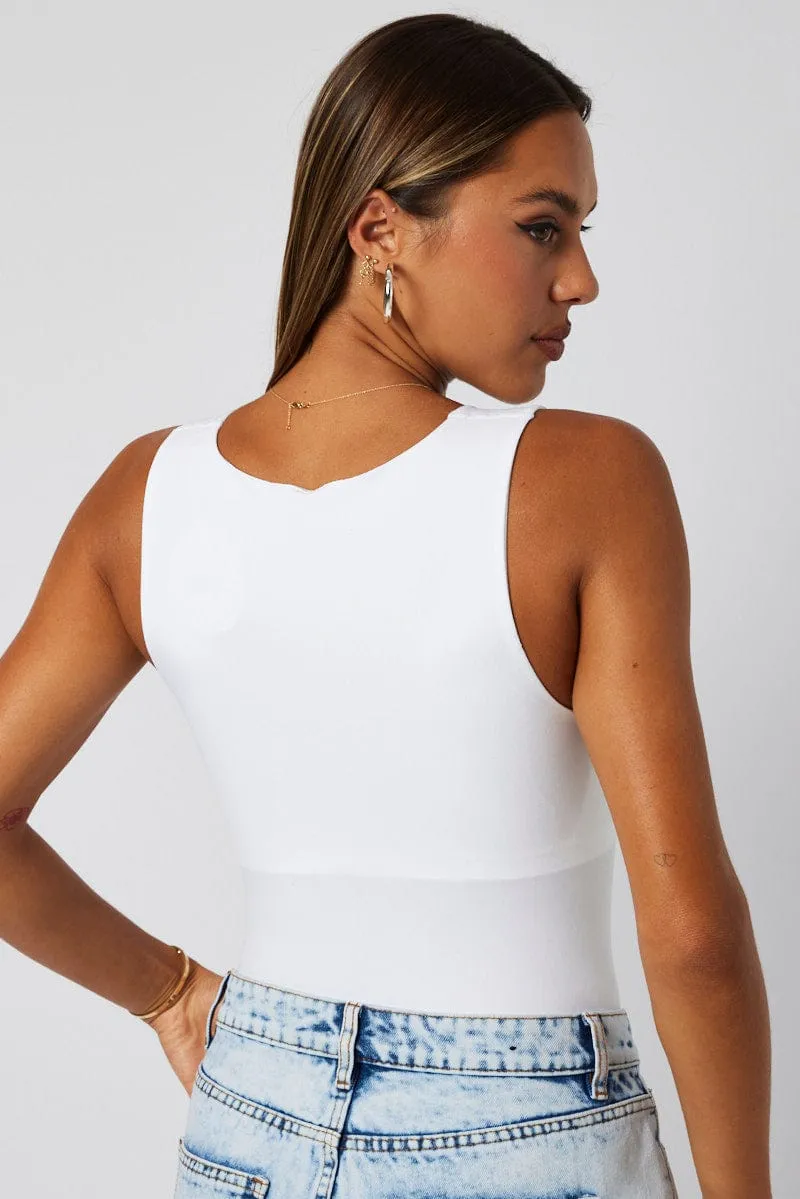 White Bodysuit Sleeveless Crew Neck Seamless Shoot Mood