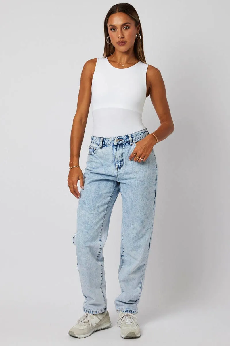White Bodysuit Sleeveless Crew Neck Seamless NonRestrictiveCut