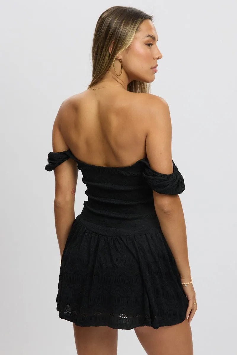 Black Fit And Flare Dress Drop Waist Mini Clear Glow Seamless transition