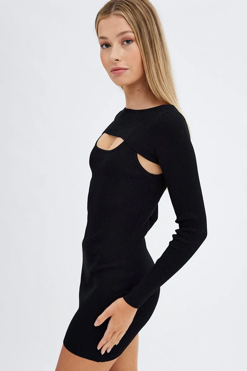 FlatlockSeaming Classic Jeans Black Knit Dress Long Sleeve Shrug Set
