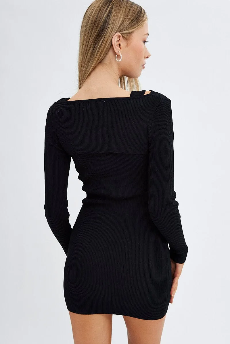 Black Knit Dress Long Sleeve Shrug Set Campus Vibe Classic Wear