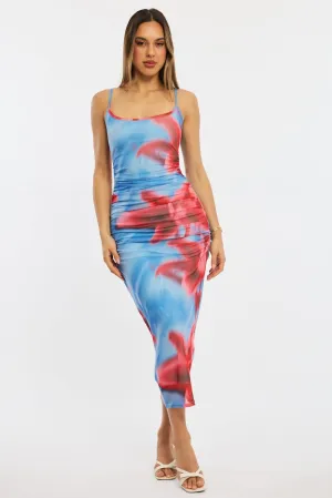HighDurabilityClothing QuickPackable Design Blue Floral Bodycon Dress Singlet Mesh