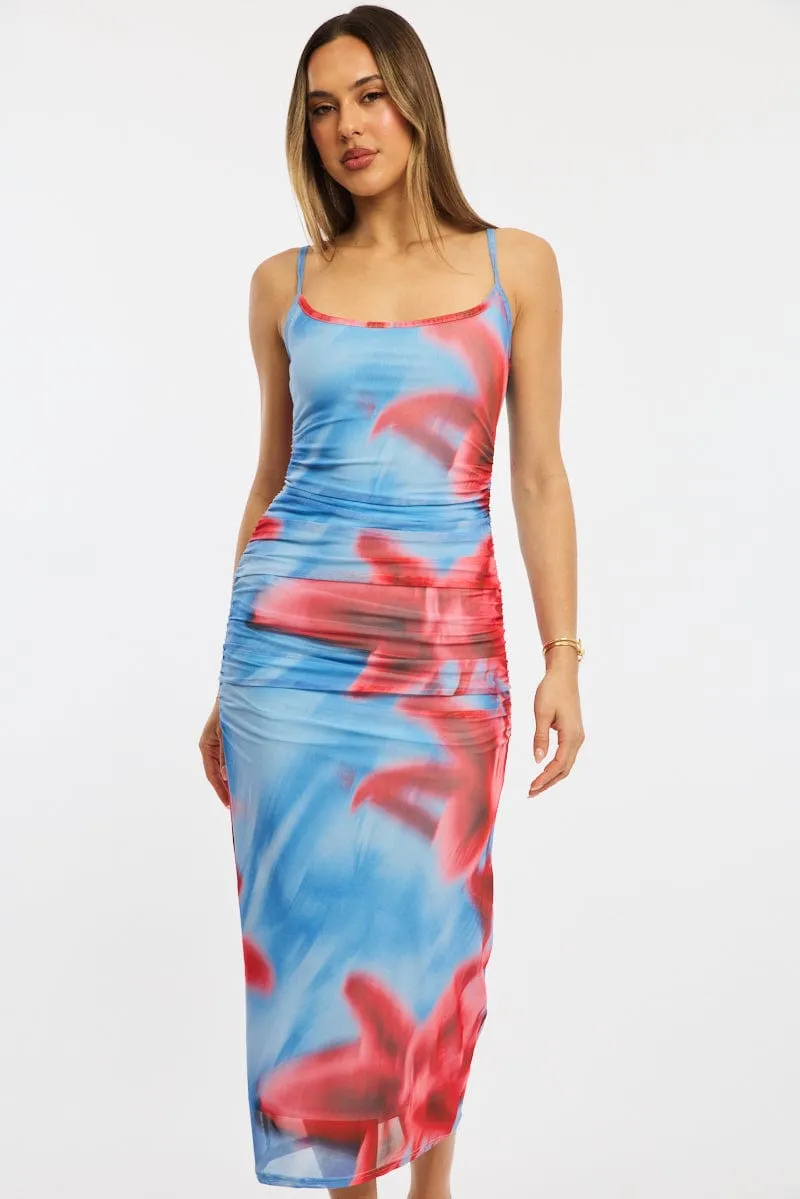 Urban Cool Kid Play Blue Floral Bodycon Dress Singlet Mesh