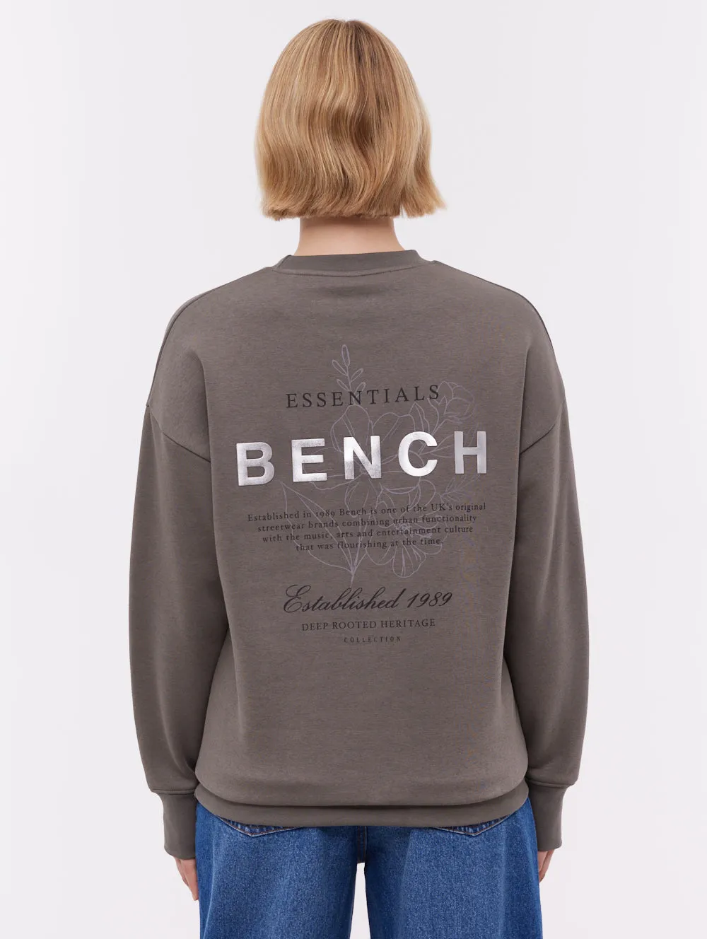 Design Edge Gerna Back Print Crew Neck - Grey