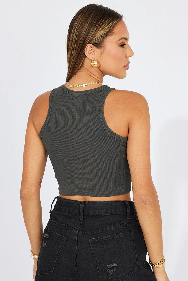 Grey Graphic Tank Sleeveless Casual Polo Breezy Comfort