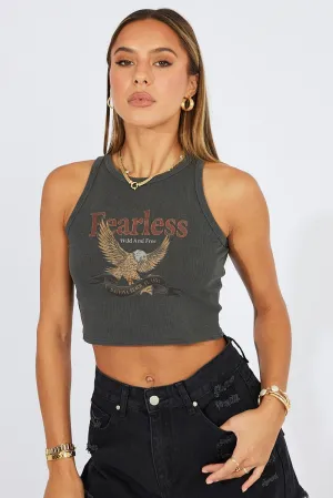 Grey Graphic Tank Sleeveless Flexible Material