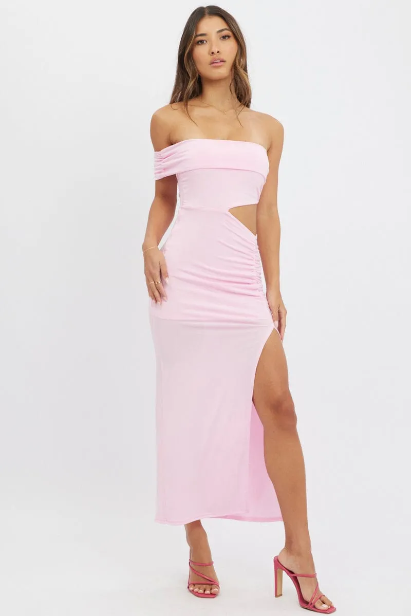 Snow Core Pink Bodycon Dress One Shoulder Maxi