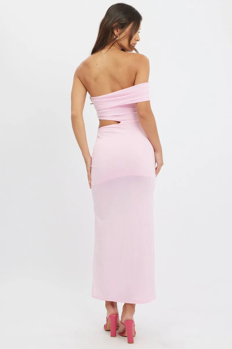 summer shorts Pink Bodycon Dress One Shoulder Maxi
