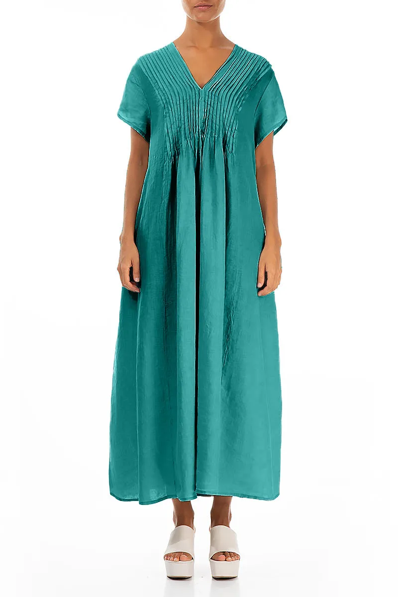 Soft Motion Romantic Turquoise Linen Dress