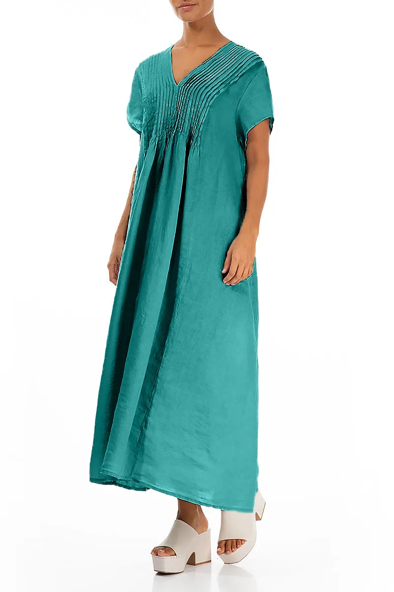 Summer Wear King Mode Romantic Turquoise Linen Dress